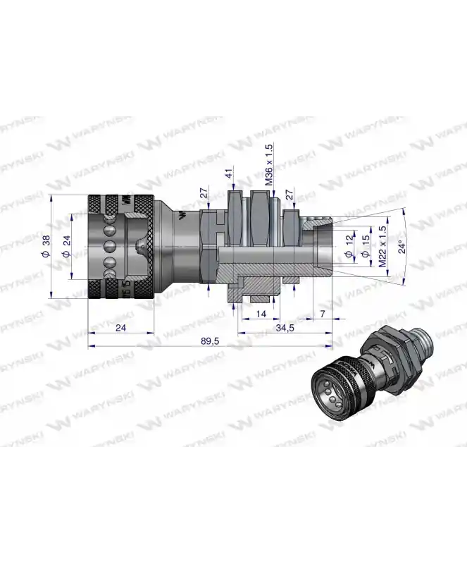 Ostatnie sztuki Zawór gniazdo hydrauliczne szybkozłącze m22x1,5 long waryński
